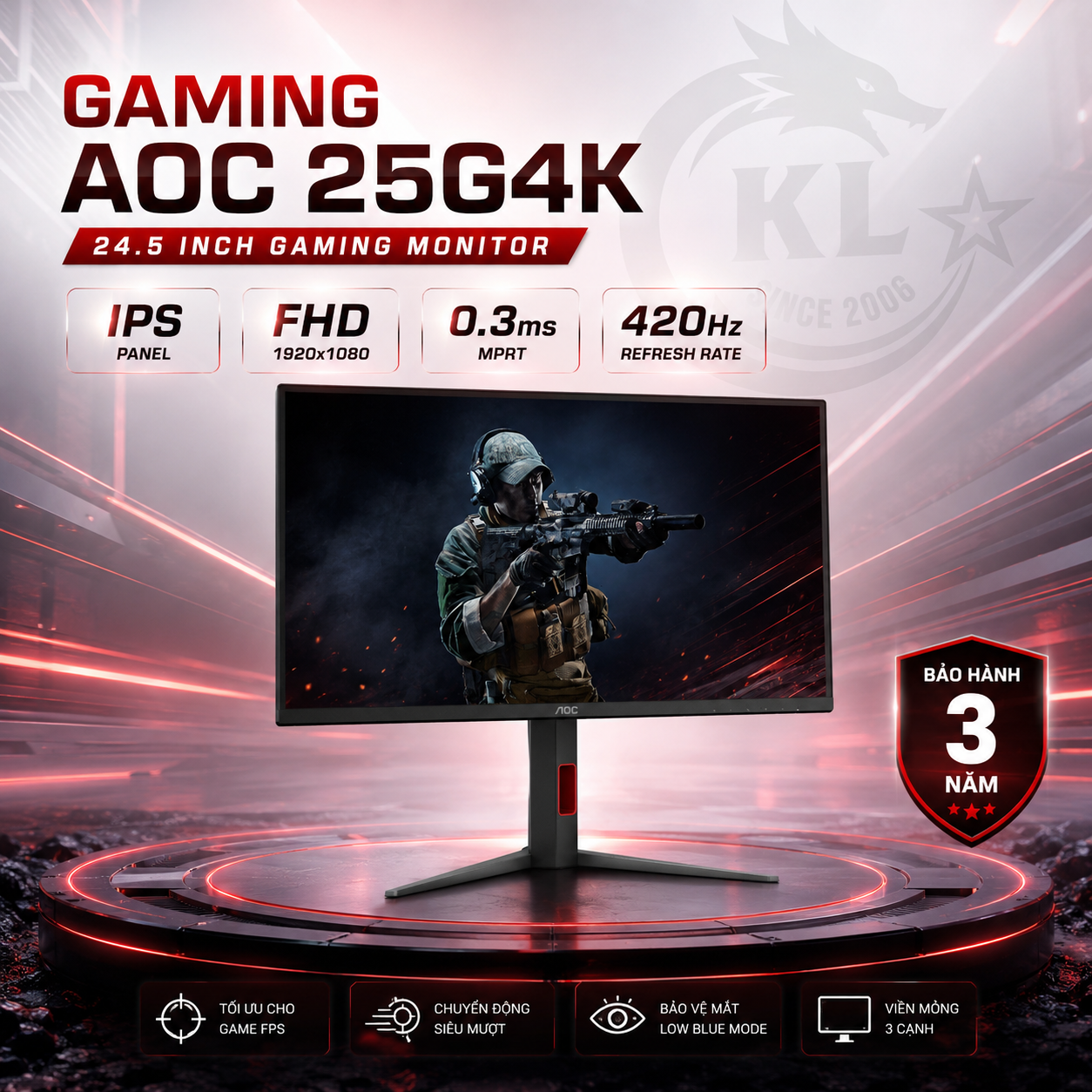 Màn Hình Gaming AOC 25G4K (24.5 inch - IPS - FHD - 0.3ms - 420Hz)